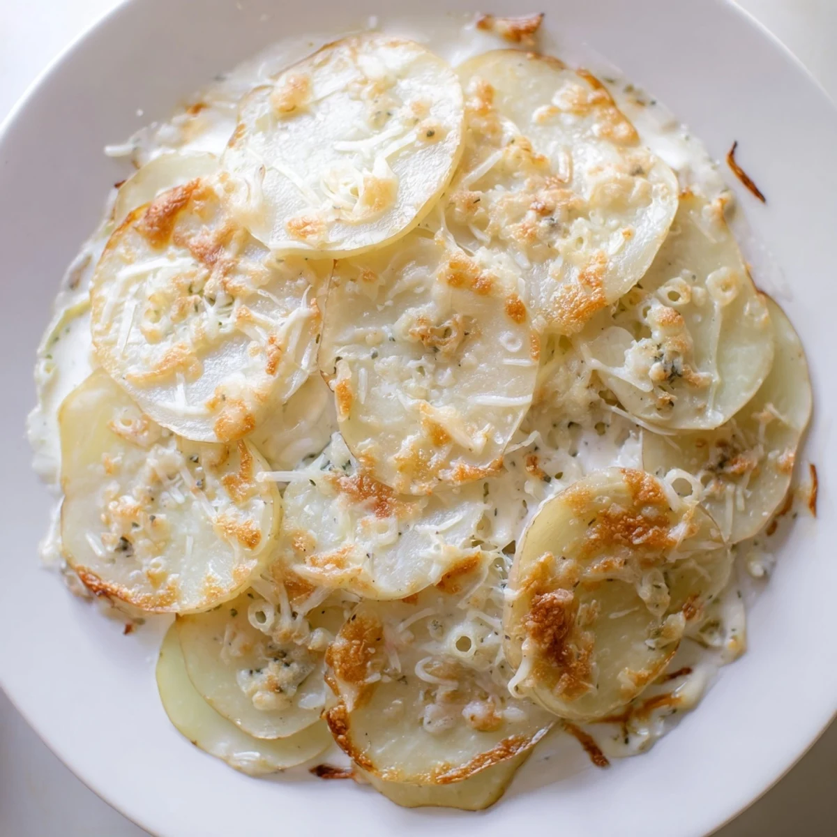 Golden, bubbly crust tops creamy Au Gratin Potatoes, layered with tender potatoes and melted cheese, perfect side dish.