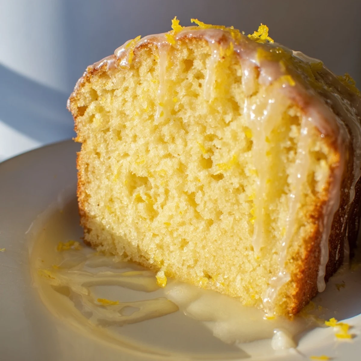 A freshly baked Lemon Pound Cake, perfectly dense and bursting with vibrant lemon zest flavor.