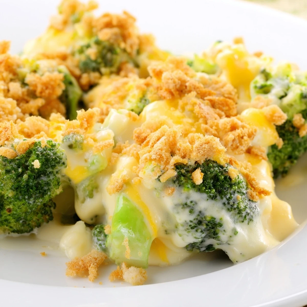 Golden-brown, bubbly Broccoli Casserole with a buttery cracker topping, perfect for any holiday meal.