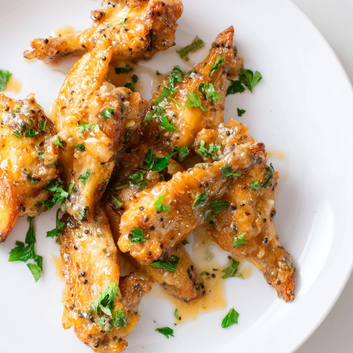 Freshly baked lemon pepper wings, glistening with a vibrant lemon butter glaze, perfect for sharing.