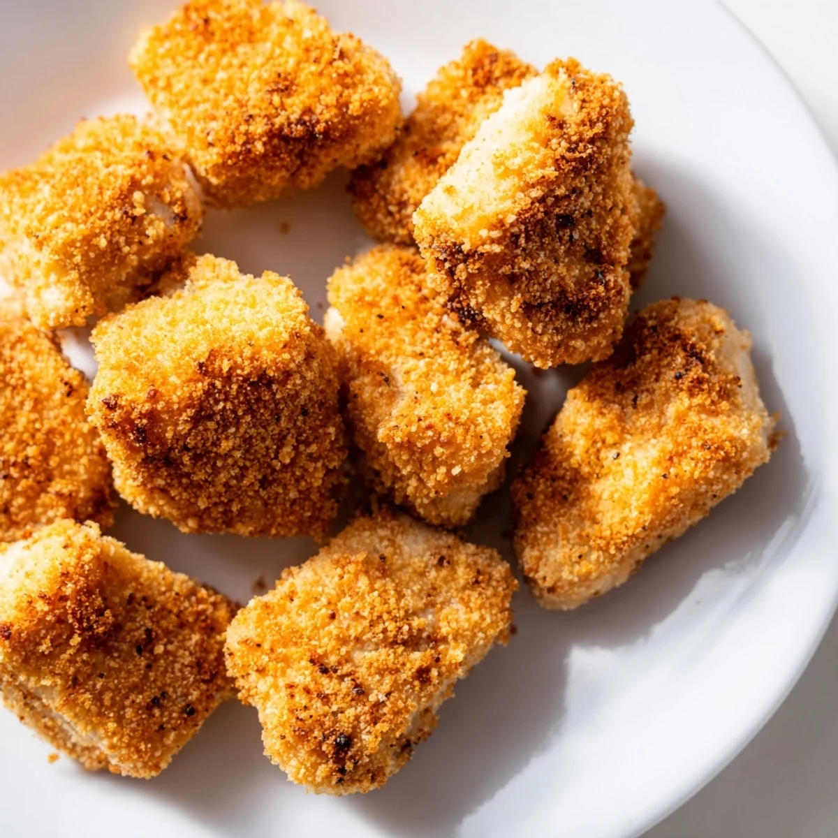 Golden, crispy chicken nuggets, ready to dip in savory sauces, perfect for a family meal.