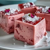 Beautifully chilled Strawberry Rose Gelatin Mosaic Cake, a floral delight with creamy texture.