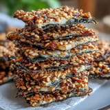Savory seaweed snack chips, sprinkled with sesame and sea salt, ready to enjoy.