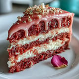 Decadent rosé-infused velvet cake, perfect for celebrations with edible gold accents.