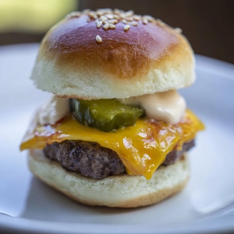 Golden, cheesy mini hamburgers with a melting cheddar slice, a perfect party slider.