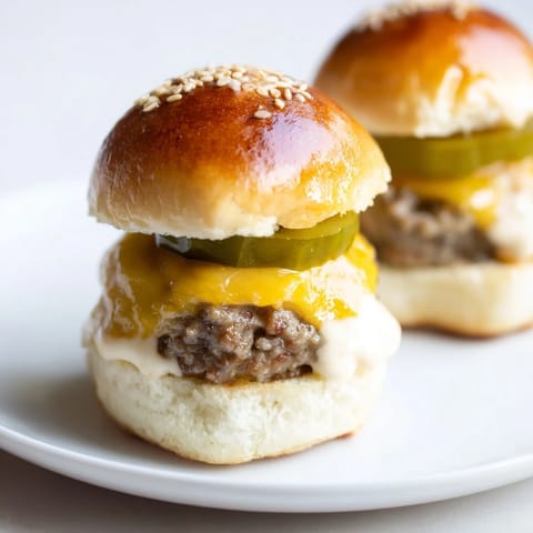 Savory sliders – mini hamburgers – show the juicy beef patties nestled in soft buns, ready to eat.