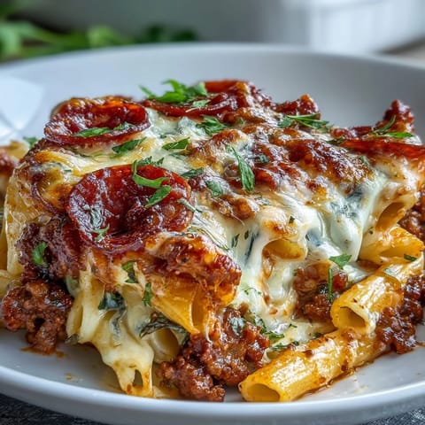 Savory High Protein Italian Beef and Pasta Bake fresh from the oven, perfect for dinner.