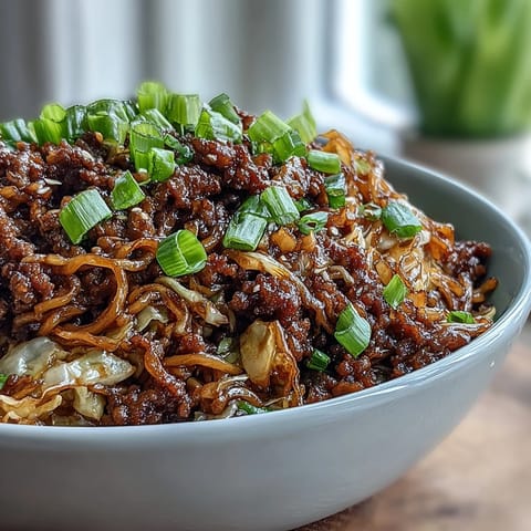 Sizzling Chinese Ground Beef and Cabbage Stir-Fry in a wok, featuring tender beef, crisp cabbage, and a rich, glossy sauce.