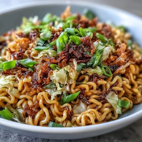 Quick stir-fry of chewy noodles and crunchy cabbage tossed in a savory sauce.