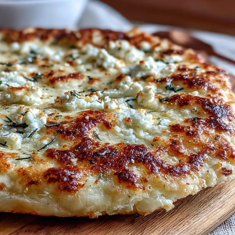 A stack of warm Fluffy Cottage Cheese Flatbread resting on a wooden board, ready to be torn apart for a quick lunch or appetizer.