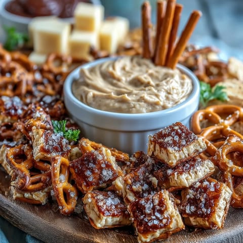 Game Day Baseball Snack Board with Pretzels and Dips: A vibrant spread of soft pretzel bites, assorted dips, and savory snacks perfect for sharing during the big game.