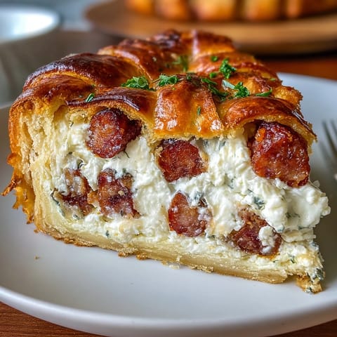 Savory Italian Easter pie with ricotta and salami, golden pastry crust encasing a rich, creamy cheese and meat filling.