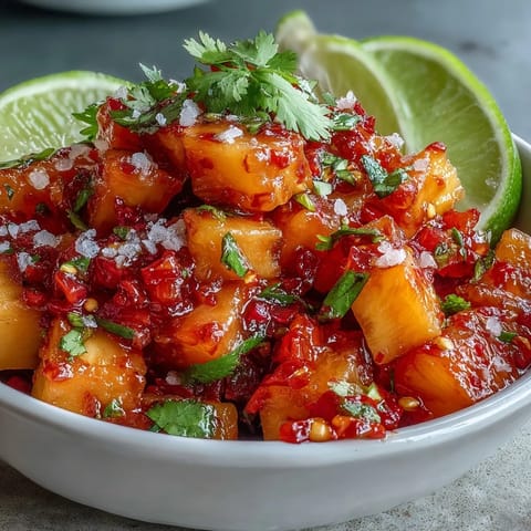 Bright and colorful fruit cups filled with ripe mango chunks, zesty lime, and a hint of chili spice.