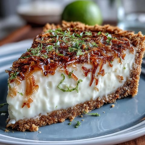Coconut lime tart with graham crust, vibrant, zesty, and creamy delight.