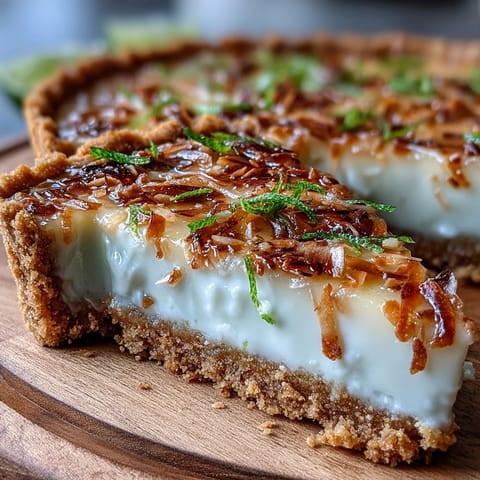 Bright, ready-to-serve coconut lime tart, perfect summer dessert chilled.