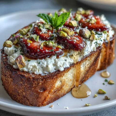 Strawberry Honey Ricotta Toast with Pistachios: creamy, sweet, and satisfying breakfast treat.