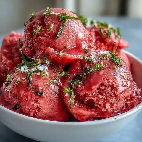 Glossy Watermelon Sorbet (3 Ingredients) gleaming on a summer table.