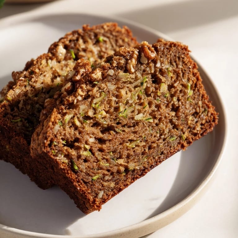 Warm, fragrant slices of zucchini bread ready for breakfast, with cinnamon and nut aromas.