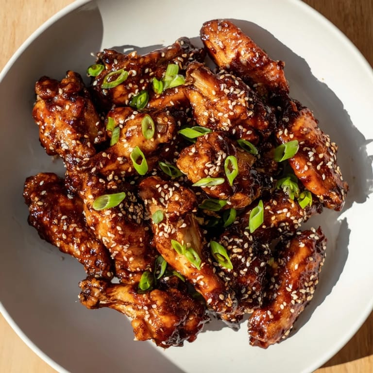 Crispy, glazed Asian Sticky Wings, a delicious appetizer featuring tender chicken covered in savory sauce.