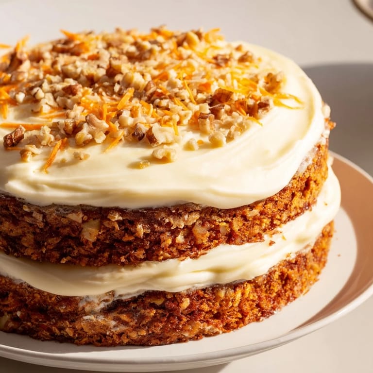 Close-up of a delightful carrot cake slice, showcasing layers of moist cake and creamy frosting.