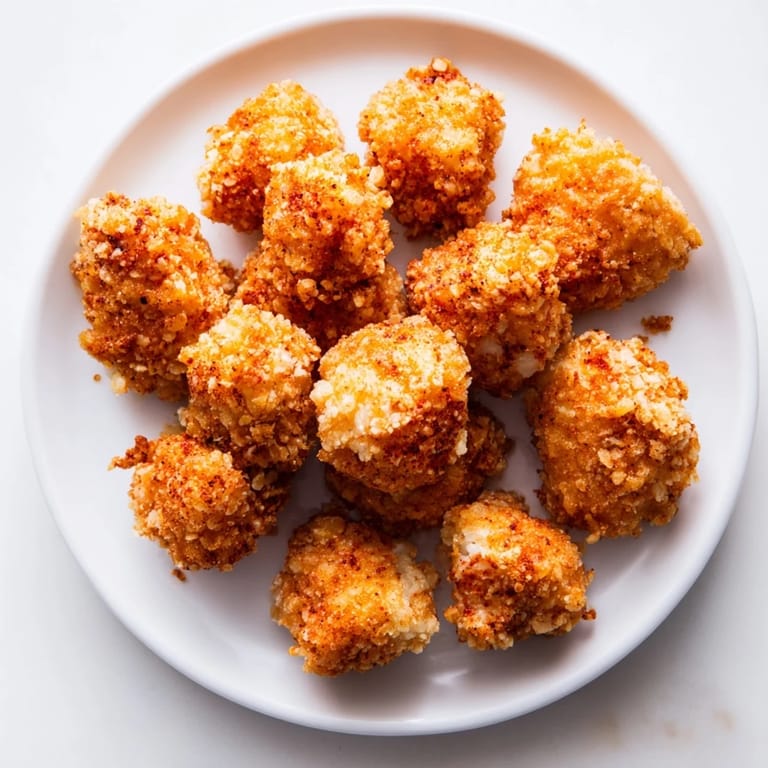 Juicy bites of popcorn chicken piled high, a family-friendly appetizer with a satisfying crunch.