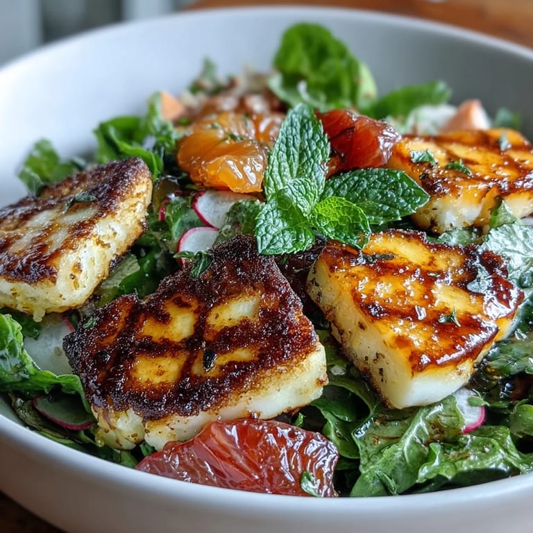Vibrant Halloumi Blood Orange Fattoush salad, a zesty, fresh Mediterranean summer meal.
