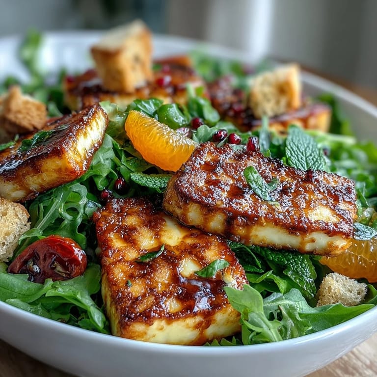 Halloumi Blood Orange Fattoush, showcasing perfectly fried cheese and sweet, juicy orange slices.