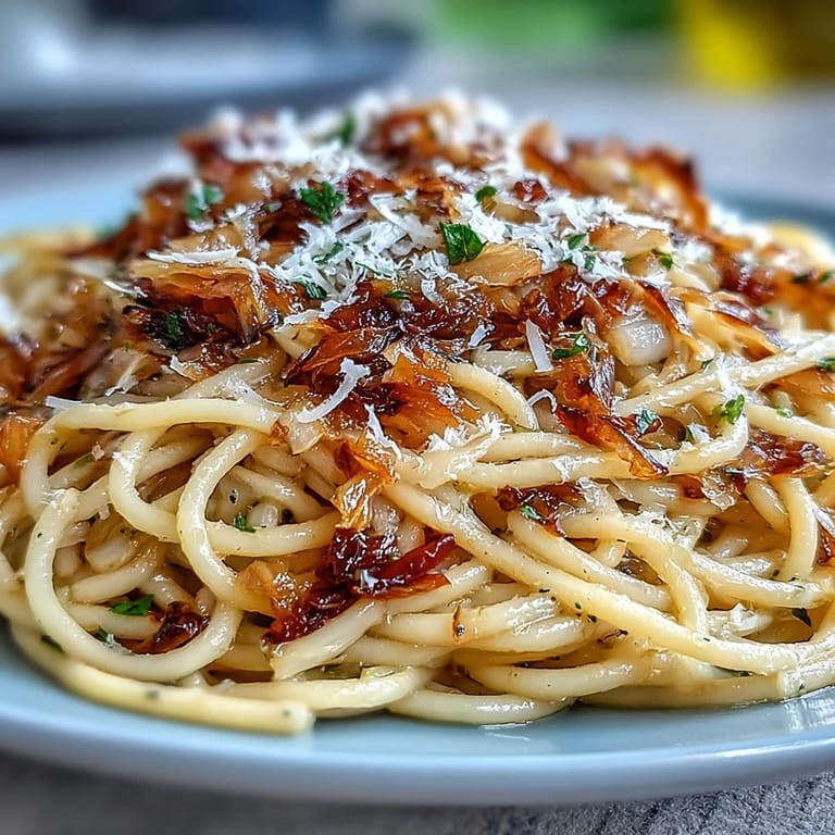 Weeknight Cabbage Pasta With Garlic and Parmesan tossed with olive oil and red pepper flakes.