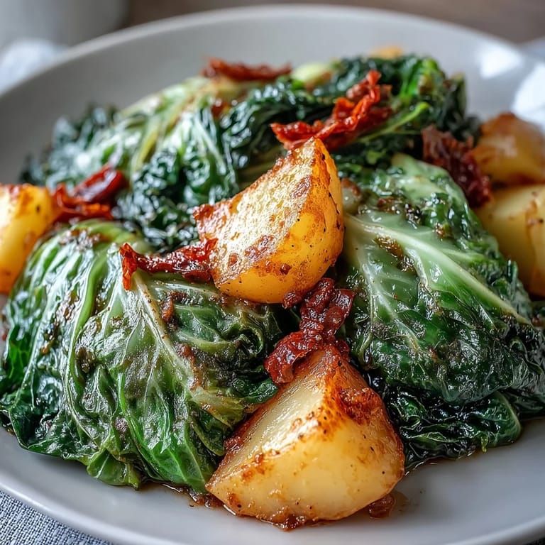Tender, buttery cabbage, soft potatoes, and gentle chili warmth meld together in this cozy vegetarian main.