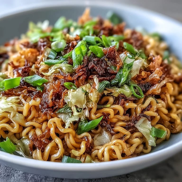 Quick stir-fry of chewy noodles and crunchy cabbage tossed in a savory sauce.