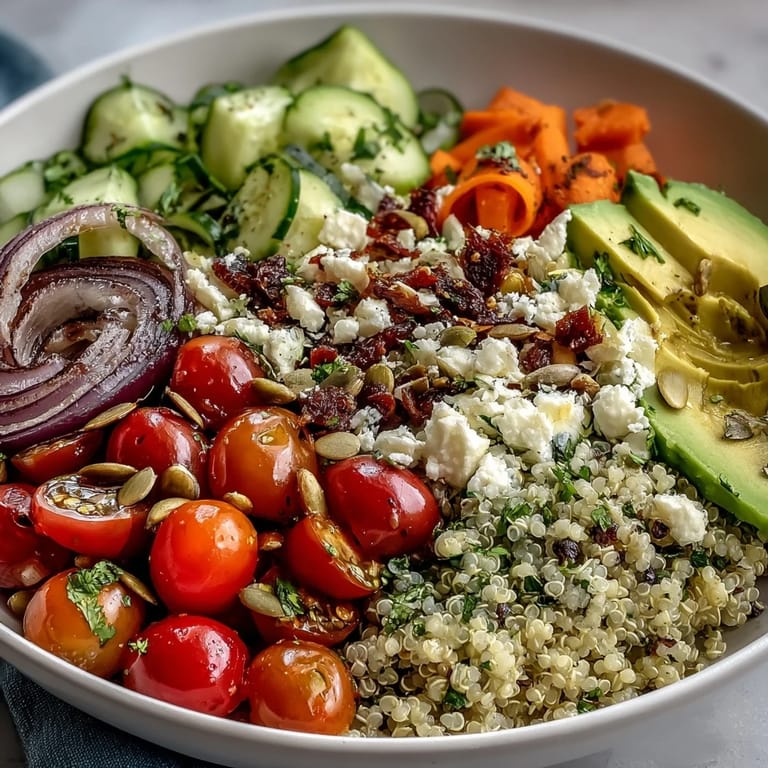 Freshly prepared Simple Grain Bowl topped with juicy grilled chicken, crunchy vegetables, and a lemony dressing.