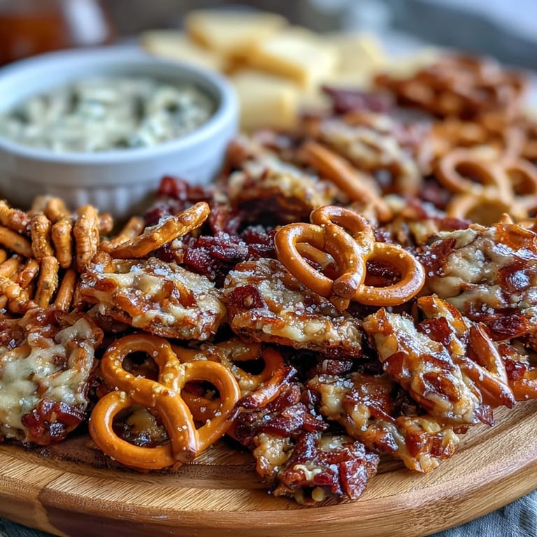 Game Day Baseball Snack Board with Pretzels and Dips: Soft pretzels paired with beer cheese, honey mustard, and crunchy veggies on a festive snack platter for game day crowds.