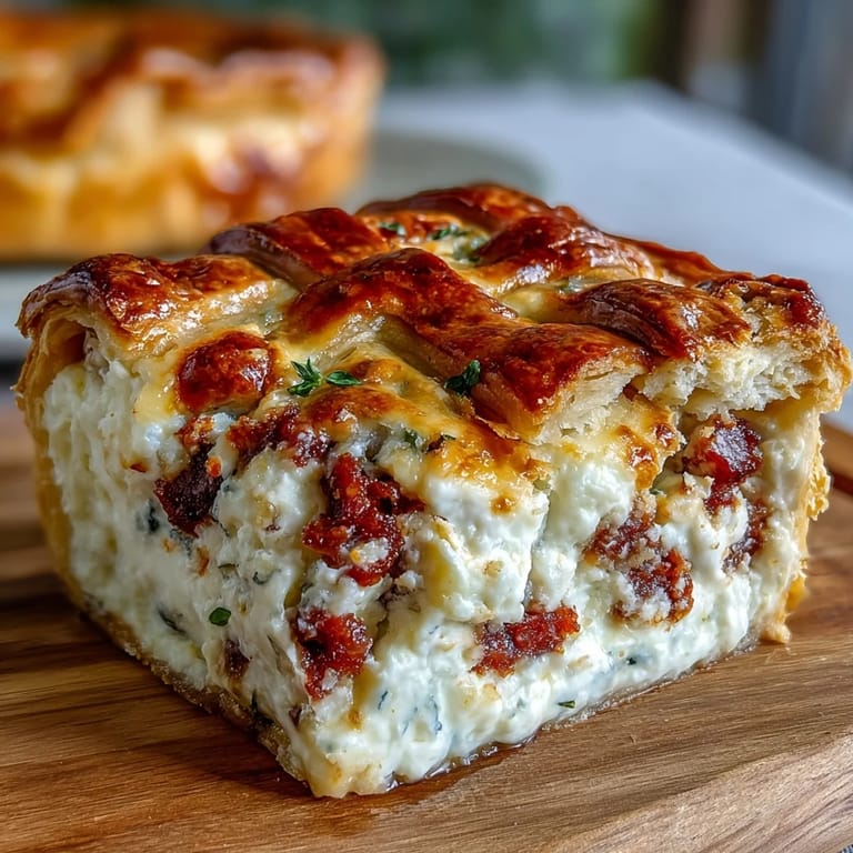 Classic Easter pie featuring flaky crust, hearty ricotta filling studded with salami, and savory Italian herbs, perfect for festive brunch.