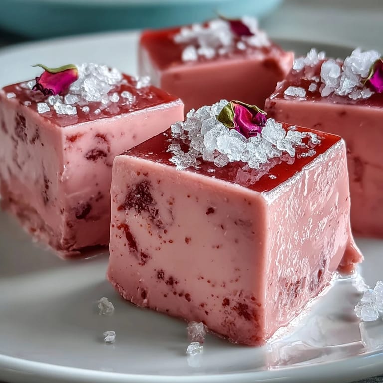 Beautifully chilled Strawberry Rose Gelatin Mosaic Cake, a floral delight with creamy texture.