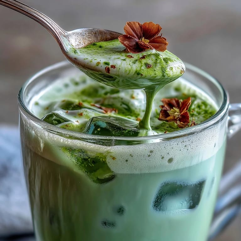 Velvety vanilla cold foam blankets a vibrant iced matcha latte, ready to sip.