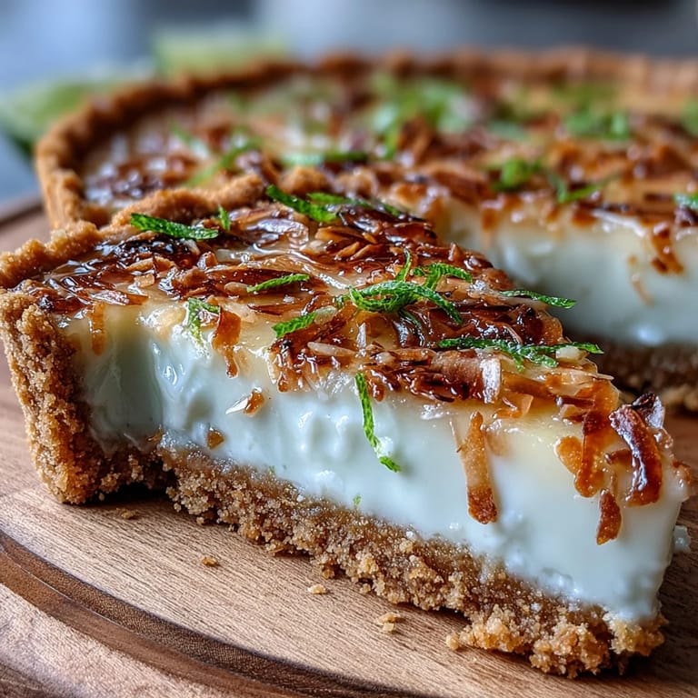 Bright, ready-to-serve coconut lime tart, perfect summer dessert chilled.