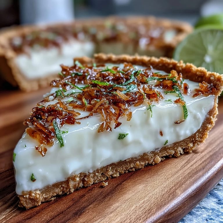 Tangy, tropical coconut lime tart with a golden graham cracker base.