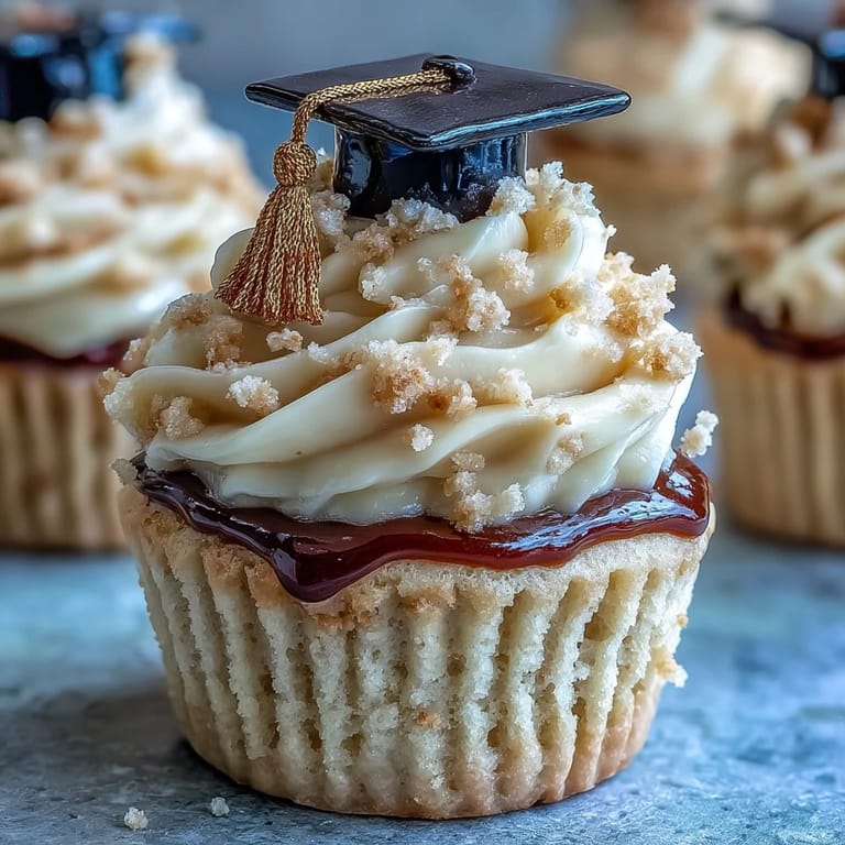 Celebrate with sweet vanilla graduation cupcakes, adorned with dazzling black and gold fondant caps.