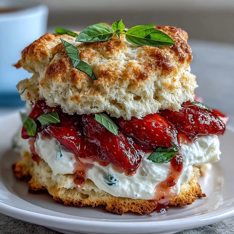 Delectable Strawberry Basil Shortcake Biscuits, a perfect summer dessert experience.