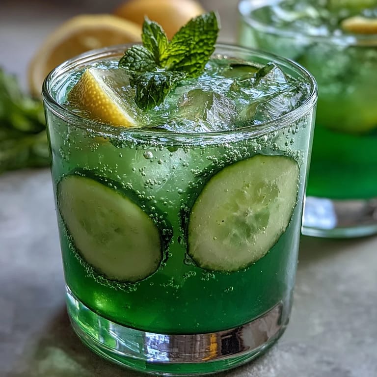 Cool and refreshing Sparkling Cucumber Mint Lemonade Mocktail, perfect for a sunny day.