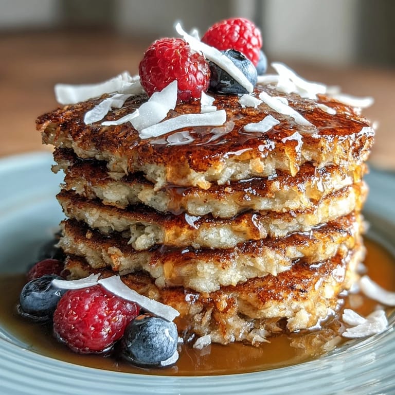 Fluffy high fiber protein pancakes, ready to be topped with berries and syrup.