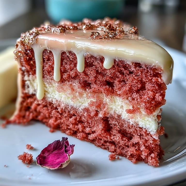 Glistening Bridal Shower Rosé Velvet Cake, a perfect sweet ending for guests.