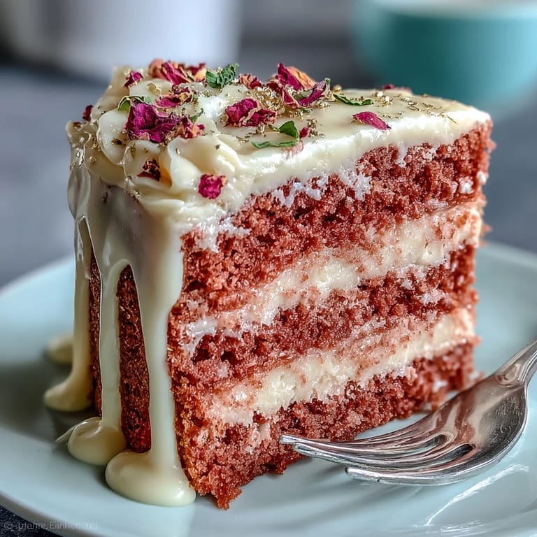 Show-stopping Bridal Shower Rosé Velvet Cake, showcasing smooth frosting and edible gold accents.