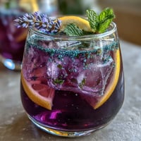 Iced lavender lemonade with fresh mint, a refreshing floral twist on classic lemonade with cooling mint leaves.