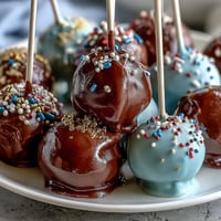 Festive graduation cake pops in school colors with gold sprinkles, perfect for celebrating academic achievements.  