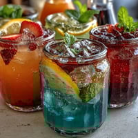 A vibrant DIY lemonade bar with fresh fruit syrups, perfect for summer parties and family gatherings.