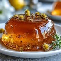 A jar of dandelion jelly with fresh lemon and honey, glowing golden and spread on rustic bread.