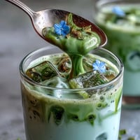 Iced matcha latte with vanilla cold foam, a creamy, layered morning treat.