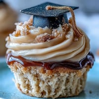 Festive graduation cupcakes crowned with edible black and gold fondant caps.