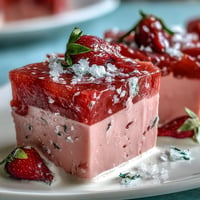 Vibrant Strawberry Rose Gelatin Mosaic Cake with shimmering cubes, a refreshing layered dessert.